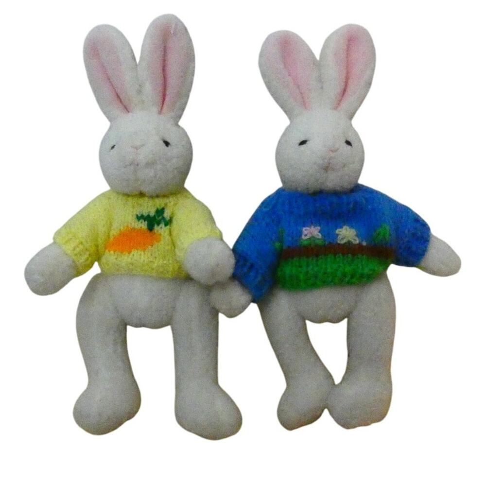 Gund Twiddles Jointed Bunnies Rabbits  9 in  Easter Sweaters Lot of 2